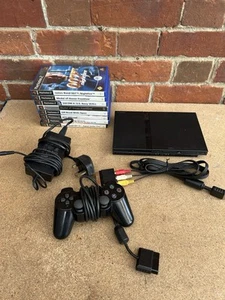 Consola Sony PlayStation 2 Negra Delgada Joy Pad Original y Cables con 8 Juegos - Imagen 1 de 11