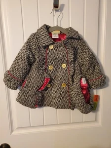 Penelope Mack Girls Double Breasted Wool Blend Coat With Hat Size 2T - Picture 1 of 6