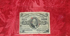 1864 3rd Issue 5 Cent Green Back Fractional Currency - Picture 1 of 4