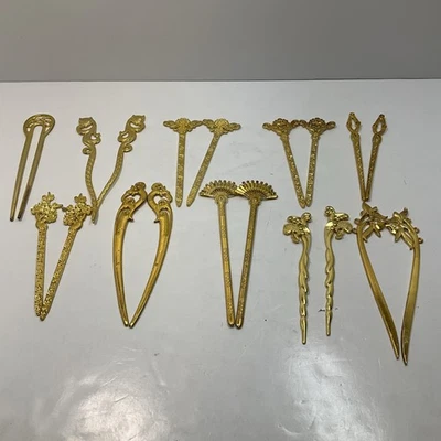 17 Hair Sticks Gold Tone Hair Pins Chinese Style Women Hair Chopsticks Pins - Image 1 of 4