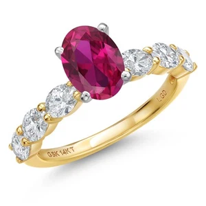 14K 2-Tone Gold Gemstone Birthstone and Lab Grown Diamond Women's Engagement - Picture 1 of 37