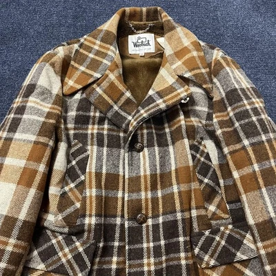 Vintage Woolrich Jacket Mens 44 Brown Plaid Wool Lined Hunting Coat 70s - Image 1 of 4