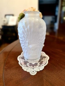 Antique Anchor Hocking Peacock Frosted Glass Vase Art Nouveau Early1900s - Picture 1 of 5