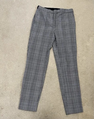 Zara Woman Pants Blue Plaid Check  Flat Front Tapered Ankle Elastic Waist Sz M - Image 1 of 4