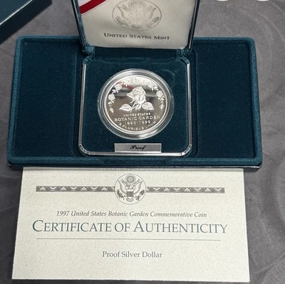 1997-P $1 Botanic Garden Silver Dollar Proof Coin – U.S. Mint Commemorative - Image 1 of 3