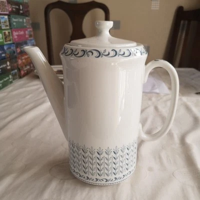 Melody by Barker Bros Coffee Pot Blue Leaves On Rim Flowers vgc - Image 1 of 4