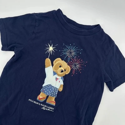 Polo Ralph Lauren Kids size 5 Navy Polo Bear Fireworks Graphic T Shirt - Image 1 of 4