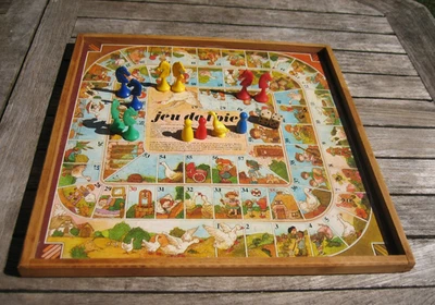 Ancien Plateau Jeu de Société en Bois Dada Petits Chevaux & Oie - Photo 1/4