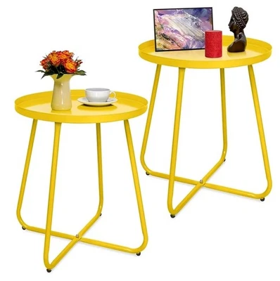 Mesa auxiliar exterior, paquete de 2, mesa auxiliar exterior de metal, amarilla de CODIN Foto 1 de 4
