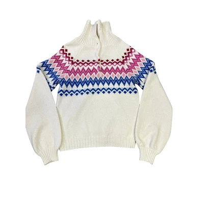 Suéter Janie & Jack Cream and Sugar Fair Isle, Niñas Talla 10, Blanco/Rojo/Azul Acogedor Foto 1 de 4