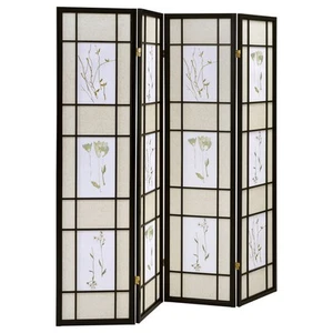 Catabella 4-Panel Room Divider Folding Shoji Screen Floral Black 69.50" x 0.75" - Picture 1 of 5