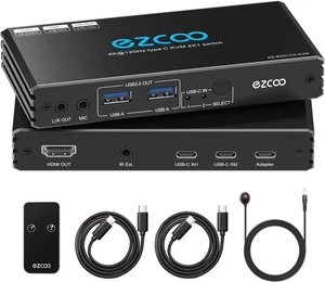 ROFAVEZCO 4K@120Hz USB-C KVM Switch HDMI2.1 2 Laptops mit 2 USB 2.0 Ports - Bild 1 von 7