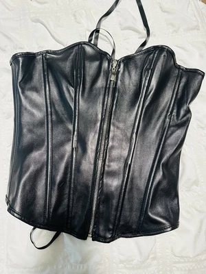 Corsé gótico negro imitación cuero sin tirantes talla XL Foto 1 de 4