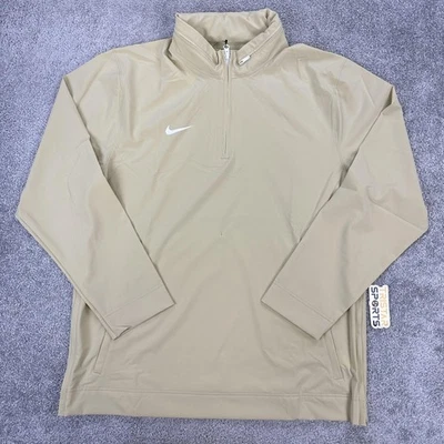Nike Football Coaches Jacket Mens Large Tan 1/4 Zip Hooded Long Sleeve Pullover - Image 1 of 4