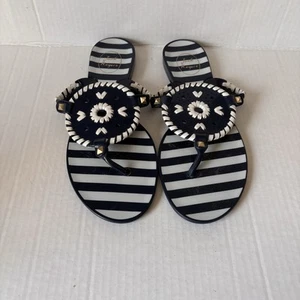 EUC  Jack Rogers Sandals Womens 8 Jelly Thong Georgica Pool Flip Flop Navy Blue - Picture 1 of 3