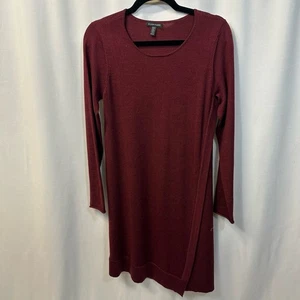 Eileen Fisher 100% Merino Wool Burgundy Maroon Long Sleeve Sweater Dress XS - Picture 1 of 5