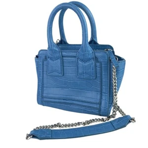 Zara Blue Faux Leather Vegan Croc Crossbody Chain Mini City Bag Handbag OS - Picture 1 of 6