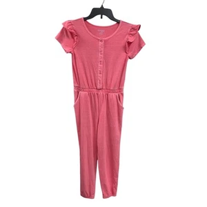 New Cat & Jack Girls Large (10/12) Ruffled Short Sleeve Button Front Jumpsuit - Picture 1 of 4