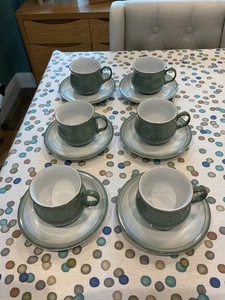 DENBY REGENCY GREEN 6 X CUPS AND SAUCERS STONEWARE TABLEWARE EXCELLENT CONDITION - Picture 1 of 16