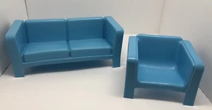 VINTAGE MATTEL 1973 BARBIE BLUE COUCH-7825-0060 / Chair-7825-0120 - Picture 1 of 7