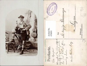 478891,Musikinstrument an Wand Mann m. Tracht Pfeife Rauchen pub Heinr. Fritz Ba - Picture 1 of 1