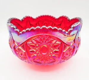 Vintage Indiana Carnival Glass Bowl, Red Sunset Iridescent, Stars and Arches - Picture 1 of 3