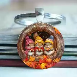 Autumn Squirrels Keychain Key Ring Purse Handbag Car Charm Backpack Bag Gift - Picture 1 of 4