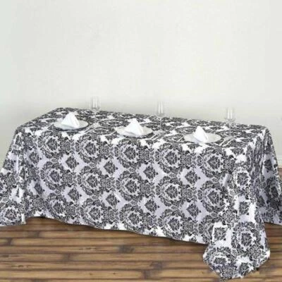 5 pcs 90x132" Black White FLOCKING DAMASK RECTANGLE TABLECLOTH Wedding Party - Image 1 of 4