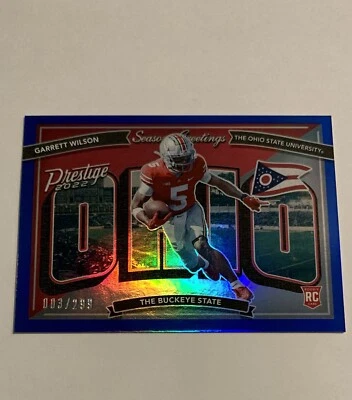 Garrett Wilson 2022 Panini Prestige Blue Season Greetings 003/299 RC Jets #SG-7 - Image 1 of 4