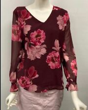 Jacqui E  Blouse Top Long Sleeve Burgundy Floral Size 10  New with Tags