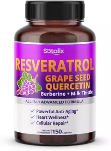 Resveratrol 24,000Mg with Grape Seed + Quercetin Berberine + Milk Thistle Powerf - Picture 1 of 12