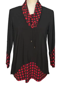 Ali Miles Tunika Gr. Petite Small Buffalo kariert rot schwarz Wasserfallausschnitt Stretch - Bild 1 von 8
