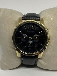 Armani Exchange Banks AX2095 Men's Black Leather Analog Dial Quartz Watch EY434
