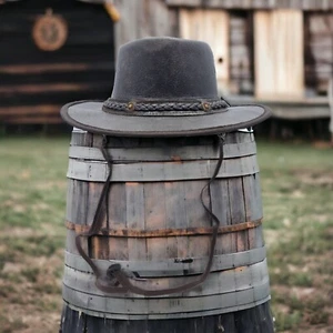 Foldable Brown Cowboy Hat 100% Real Leather Australian Western Braided Style - Picture 1 of 9
