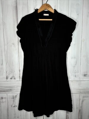 MINIVESTIDO BOHO POUPETTE ST BARTH NEGRO CROCHET SASHA PLISADO MANGA ALETEADA XS Foto 1 de 4