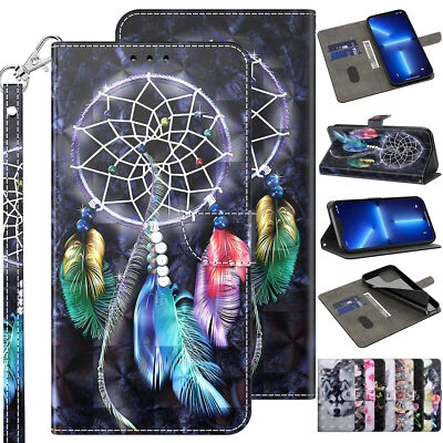 Painted Flip Leather Wallet Phone Case For Samsung S23 Ultra A14 A54 A34 A23 A04 - Image 1 of 4