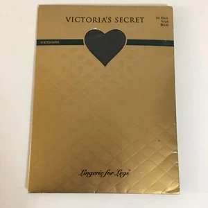 Vintage Victorias Secret Lace Top Thigh High Stockings Size Small Jet Black - Picture 1 of 7