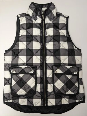 Woolrich Womens Vest Quilted Duck Down Size Medium Checkered Black Full Zip - Image 1 of 4