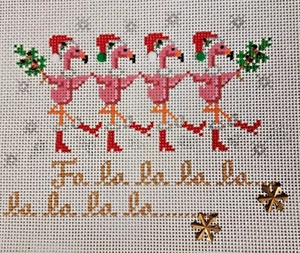 Adorable Dancing Singing Flamingos Christmas FL Needlepoint Hand Painted Canvas - Picture 1 of 8
