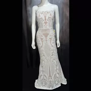 NUEVO CON ETIQUETAS Vestido Sirena Halter Floral Encaje Lentejuelas Yissang, Blanco, S+, Boda - Imagen 1 de 7
