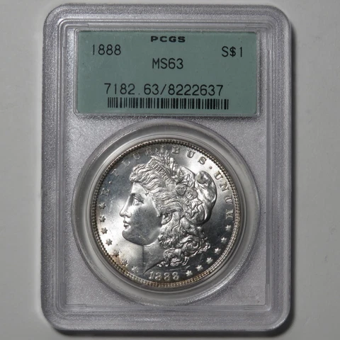 1888 Morgan Silver Dollar - PCGS MS63 - OGH Green Label Cover