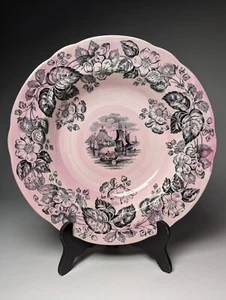 Vintage Copeland SPODE England "Old Salem" Bowl Pink & Black 9" - Picture 1 of 17