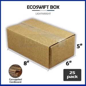 25 8x6x5 EcoSwift Cardboard Packing Moving Shipping Boxes Corrugated Box Cartons - Picture 1 of 6