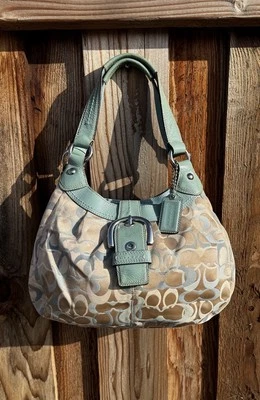 COACH F15764 VINTAGE SOHO AZUL Y BEIGE FIRMA C LONA Y CHAROL HOBO Foto 1 de 4