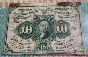 1862 Fractional Postage Currency 10 Cents Paper Note George Washington - Picture 1 of 4
