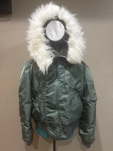 Vintage Alpha N-2B Jacket Mens Large Green Flight Bomber Faux Fur Military - Picture 1 of 18