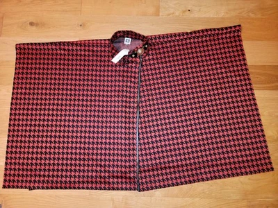 Anne Klein Black Red Houndstooth Lion Head Closure Poncho Cape Jecket Size L-NWT - Image 1 of 4