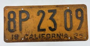 Placa de licencia de California 1936 #8P 23 09 de colección era de la Gran Depresión - Imagen 1 de 9