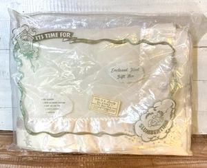 NIP Vintage White "Slumbertime" Baby Blanket Quilted Satin Embossed Trim Toys - Picture 1 of 7