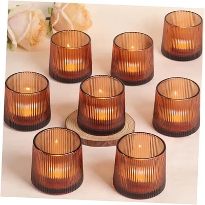 Ribbed Tealight Votive Candle Holders Set of 10- Votive Candle 10Pcs Amber - Image 1 of 4
